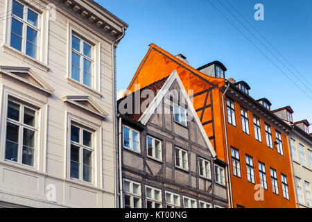 Maisons en bois coloré de suite, l'architecture traditionnelle de style vieille ville de Copenhague, Danemark Banque D'Images