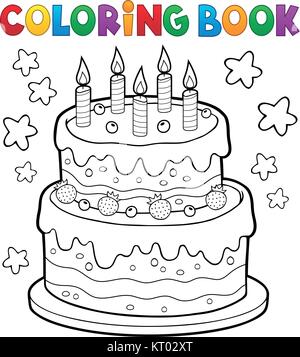 Livre De Coloriage Gateau D Anniversaire Avec Bougies Image Vectorielle Stock Alamy