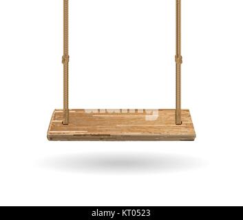 Hanging balançoire en bois avec corde sur fond blanc Illustration de Vecteur