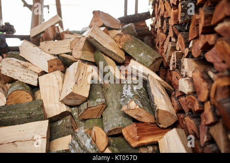 Empilés et des grumes de hêtre pour bois de chauffage fendu Banque D'Images