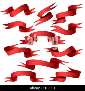 Ensemble de ruban rouge isolé sur fond blanc. Bannière rouge collection. Maison de vacances autocollant et éléments de conception. Vector illustration. Illustration de Vecteur