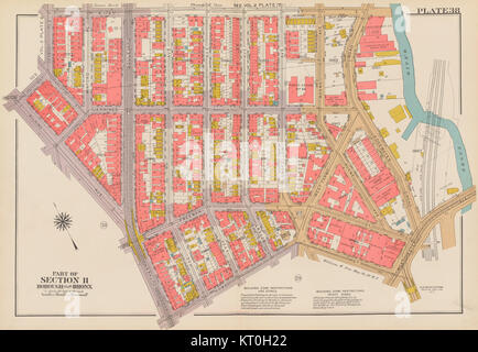La planche 38 de l'atlas de 1942 de G.W. Bromley & Co. représente une partie de la section 11 dans le Bronx, New York, délimitée par E. 172nd Street, Edgewater Road, Westchester Avenue, Home Street, Southern Boulevard, Wilkins Avenue, E. 170th Street et Seabury place. Banque D'Images
