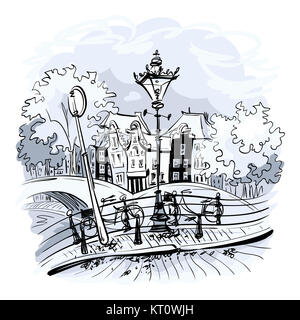 Vue sur la ville de vecteur de ponts Amsterdam Banque D'Images