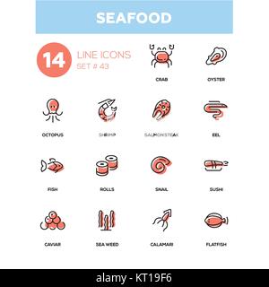 Fruits de mer - concept design ligne icons set Illustration de Vecteur