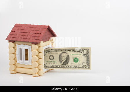 Maison de toy bâtons porte sur 10 US dollars euros Banque D'Images