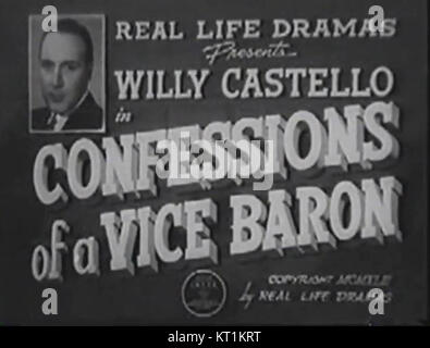 *Confessions of a Vice Baron* (1943) est un film dramatique criminel qui explore le monde du crime organisé et de la corruption. Le film plonge dans la vie d'un homme d'affaires impliqué dans des activités illégales pendant l'ère de la prohibition. Banque D'Images
