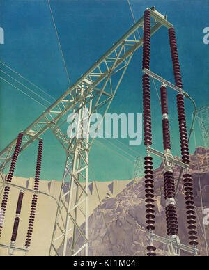 Conversation - ciel et Terre est une peinture de 1940 de l'artiste américain Charles Sheeler, connu pour son style precisioniste. L'œuvre reflète son accent sur l'intersection des formes industrielles et naturelles. Banque D'Images