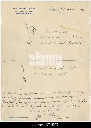 Un dessin représentant le tristement célèbre incident de Vincent van Gogh mutilant sa propre oreille, un moment charnière dans la vie de l’artiste, qui met en lumière ses luttes mentales et ses troubles émotionnels. Banque D'Images