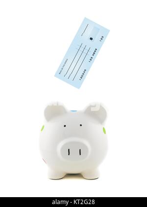 Une illustration blank cheque de banque et une tirelire Banque D'Images