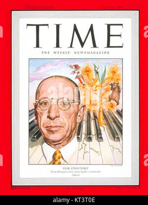 Cette couverture du magazine TIME de 1948 met en vedette Igor Stravinsky, un compositeur russe renommé. Les compositions révolutionnaires de Stravinsky, telles que *le Rite du printemps*, ont eu une profonde influence sur la musique classique et la composition musicale moderne. Banque D'Images