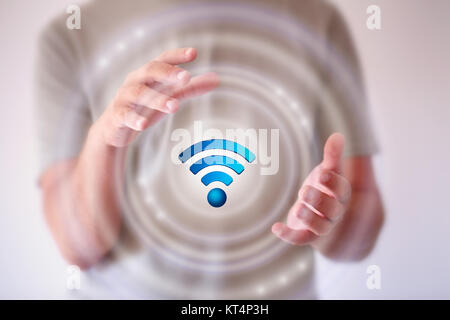 Businessman using free hotspot wifi interface utilisateur 3D Rendering Banque D'Images