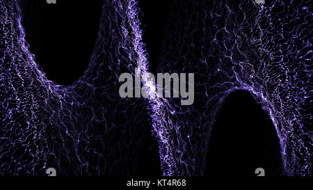 Onde numérique des particules en suspension dans l'abîme résumé technologie cybernétique. Toile de particules torsadée avec profondeur de champ Banque D'Images