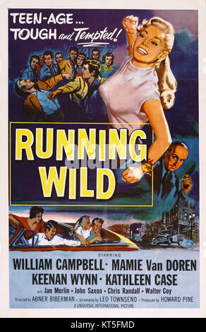 Affiche ou publicité pour le film de 1955 'Running Wild', présentant ses personnages et son thème de l'aventure. Banque D'Images