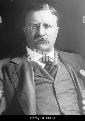 Cette photographie de Theodore Roosevelt, capturée par le studio Harris and Ewing, montre l'ancien président américain dans un moment de sa carrière de dirigeant. C'est une image historique qui montre l'héritage et l'esprit d'État de Roosevelt au début du XXe siècle. Banque D'Images