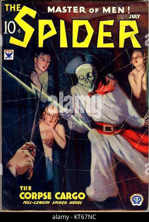 The Spider de juillet 1934 fait référence à une publication ou à un numéro important, peut-être lié à une histoire de crime ou à un événement historique de cette époque. Banque D'Images
