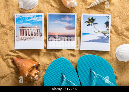 Vacances d'été sur la plage de sable d'accessoires Banque D'Images