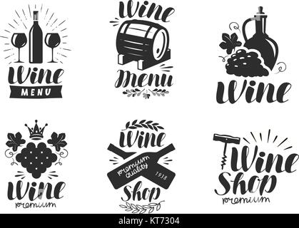 Logo du vin ou de l'étiquette. Winery, verre symbole. La conception typographique vector illustration Illustration de Vecteur