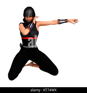 Le Rendu 3D Femme Ninja on White Banque D'Images