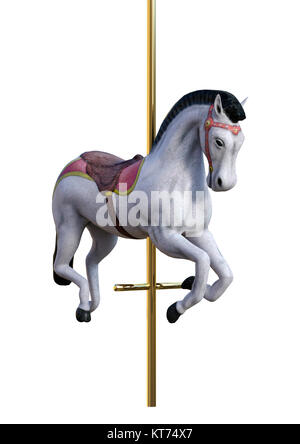 Le Rendu 3D Carousel Horse on White Banque D'Images