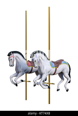 Le Rendu 3D Carousel Horses on White Banque D'Images