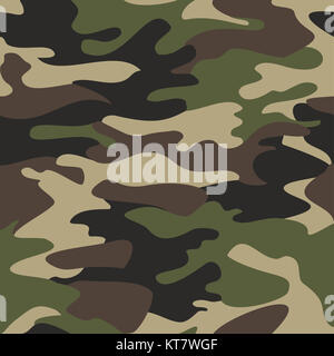 Camouflage background seamless vector illustration. Classic style vêtements camo masquage répéter l'impression. Brun Noir Vert Forêt couleur olive texture Banque D'Images