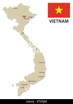 Vietnam carte vectorielle avec drapeau Illustration de Vecteur