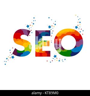 Logo couleur multi SEO texte avec une texture de guirlandes colorées. Typographie créative pour cadeau de Vœux de poster. vector illustration Illustration de Vecteur