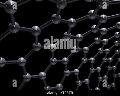 Zigzag à simple paroi nanotubes de structure moléculaire, les atomes de carbone reliés en réseau hexagonal enveloppé isolé sur fond noir, 3d illust Banque D'Images