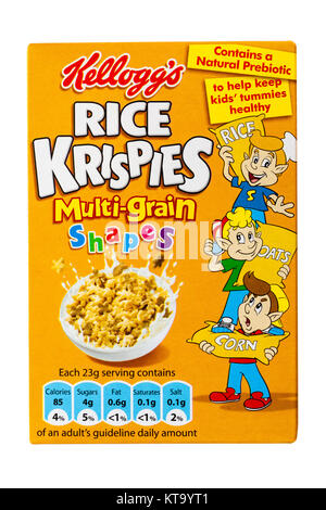 Paquet de céréales Rice Krispies de Kelloggs formes multigrains, céréales pour petit déjeuner sur fond blanc - céréales Kelloggs céréales Kellogg céréales Kellogg Banque D'Images