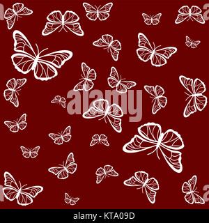 Silhouettes de papillons blancs sur fond rouge Illustration de Vecteur