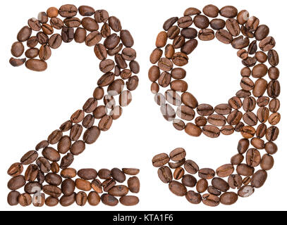 Chiffre arabe 29, vingt-neuf, à partir de grains de café, isolé sur fond blanc Banque D'Images