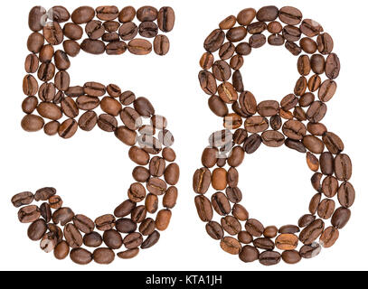 Chiffre arabe 58, cinquante huit, avec des grains de café, isolé sur fond blanc Banque D'Images