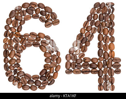 Chiffre arabe 64, soixante-quatre, avec des grains de café, isolé sur fond blanc Banque D'Images