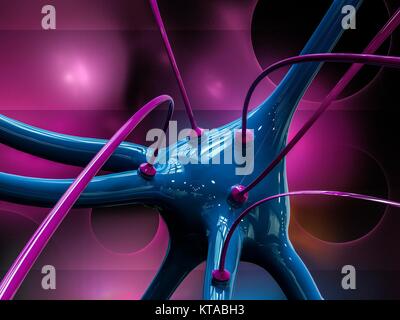 Les cellules nerveuses et les synapses, illustration de l'ordinateur. Les cellules nerveuses, ou neurones, relais d'informations autour du système nerveux central (SNC) et du CNS au reste du corps. Synapses transmettent les signaux électriques d'une cellule nerveuse à l'autre. Lorsque le signal atteint la synapse elle déclenche la libération de substances chimiques appelées neurotransmetteurs de vésicules dans le terminal de l'enflure de la cellule présynaptique. Les neurotransmetteurs traversent un écart microscopique appelé fente synaptique et de passer dans la cellule nerveuse du récepteur, où elles déclenchent une impulsion électrique. Banque D'Images