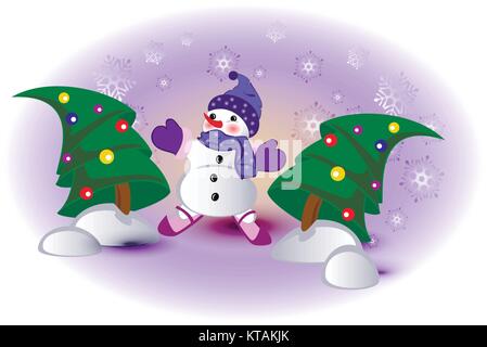 Drôle de bonhomme entre les arbres de Noël. EPS10 vector illustration Illustration de Vecteur