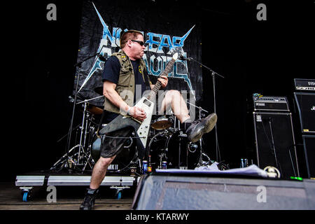 Le groupe de thrash metal américain agression nucléaire effectue un concert live au festival de heavy metal danois Copenhell 2015 à Copenhague. Ici chanteur et guitariste John Connelly est vu sur scène. Le Danemark, 20/06 2015. Banque D'Images