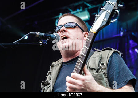 Le groupe de thrash metal américain agression nucléaire effectue un concert live au festival de heavy metal danois Copenhell 2015 à Copenhague. Ici chanteur et guitariste John Connelly est vu sur scène. Le Danemark, 20/06 2015. Banque D'Images