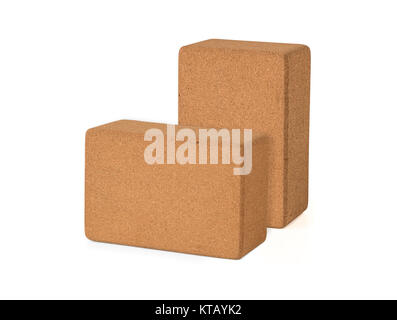 Les blocs de Yoga en liège Eco Friendly isolé sur fond blanc, Premium Quantité Eco friendly Banque D'Images
