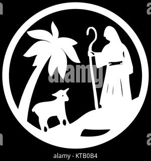 Berger et moutons icône silhouette vector illustration noir sur Banque D'Images