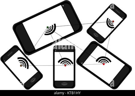 Kollektion diverser Smartphones. Konzept Vernetzung und Kommunikation von verschiedenen Medien. Banque D'Images