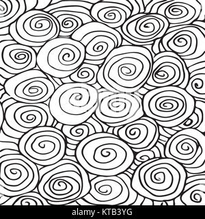 Vague motif dessiné à la main, les vagues résumé fond noir et blanc motif recourbé Banque D'Images