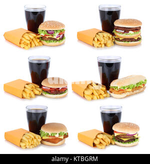 Collage collection Hamburger Cheeseburger avec des frites menu menu menu exemptés boisson coca fast food cut Banque D'Images