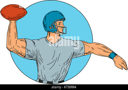 Quarterback QB Throwing Ball Motion Dessin Cercle Banque D'Images