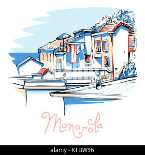 Vector maisons colorées à Manarola, Ligury, Italie Banque D'Images