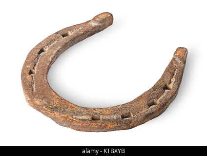 Old rusty horseshoe horizontalement Banque D'Images