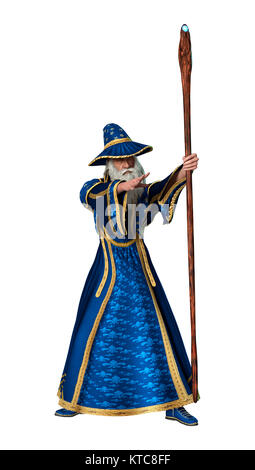 Le Rendu 3D Fantasy Wizard on White Banque D'Images