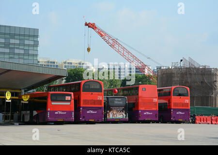 Singapour - Jul 3, 2015. Services de transport Autobus à un terminal de bus occupé à Singapour. SBS Transit est un opérateur ferroviaire et routière à Singapour et porte cl Banque D'Images