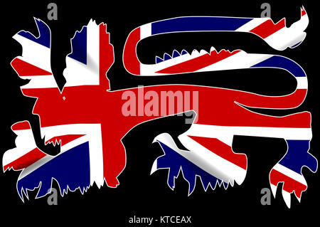 British Lion Silhouette sur Union Jack Flag Banque D'Images