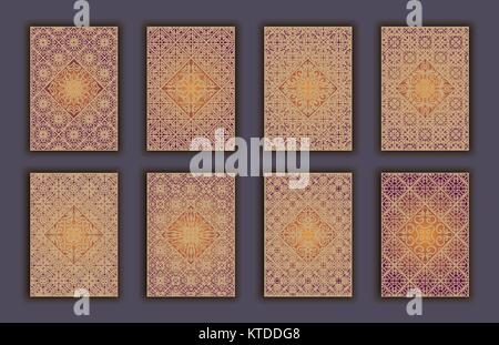 Jeu de cartes avec éléments décoratifs dentelle mosaïque arrière-plan. Les Indiens asiatiques bannières ornées d'Orient Illustration de Vecteur