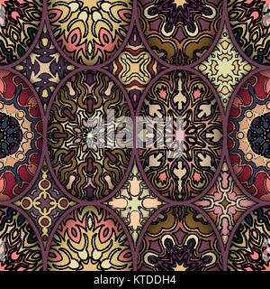 Vintage coloré avec motif floral et transparente éléments mandala.Hand drawn arrière-plan. Peut être utilisé pour le tissu, papier peint, carrelage, rétractable, couvre une Illustration de Vecteur